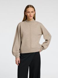 WOLLGEMISCH PULLOVER MIT HOHEM KRAGEN, Oatmeal, highres