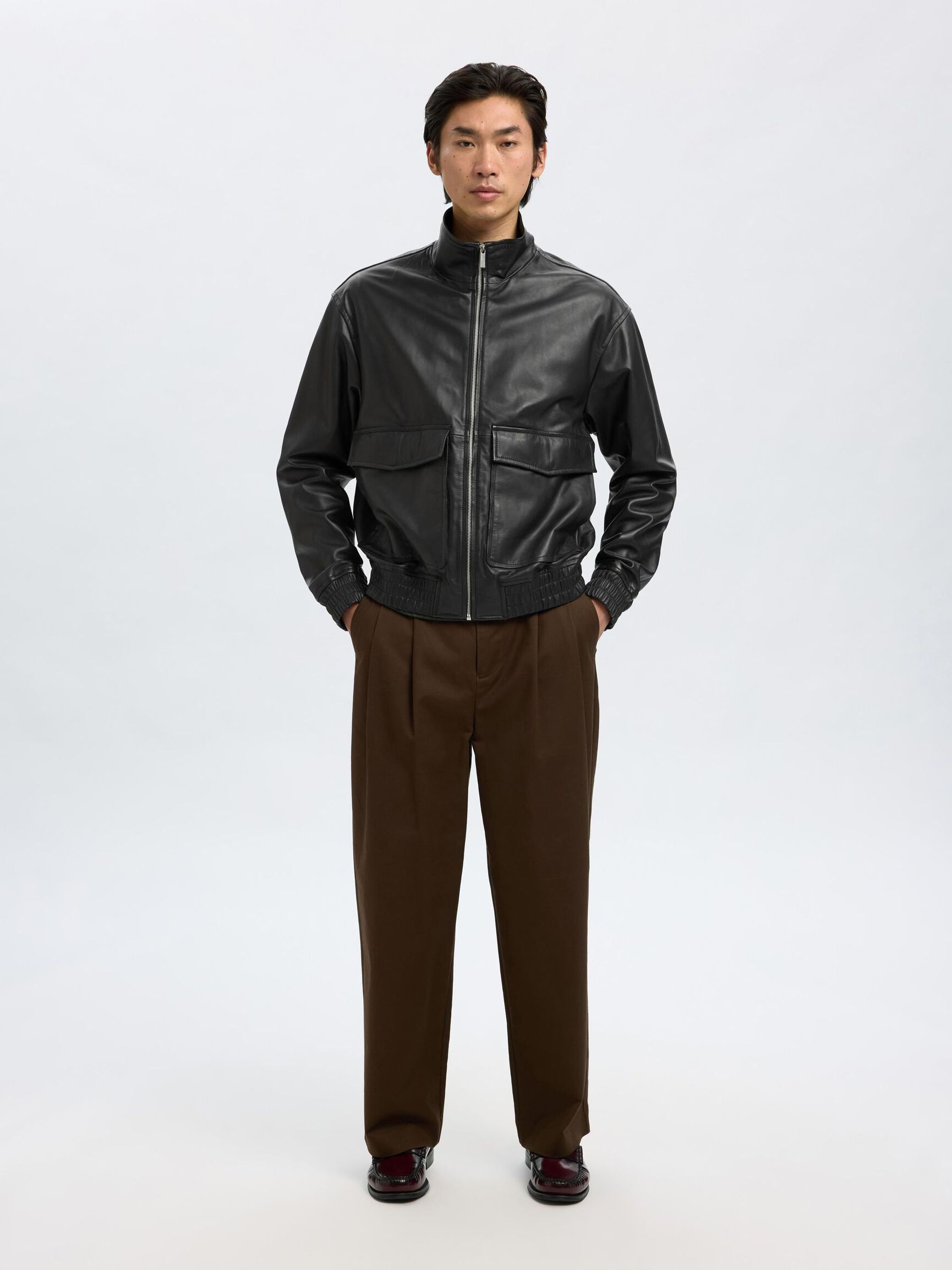 100 % CUERO CAZADORA BOMBER, Black, highres