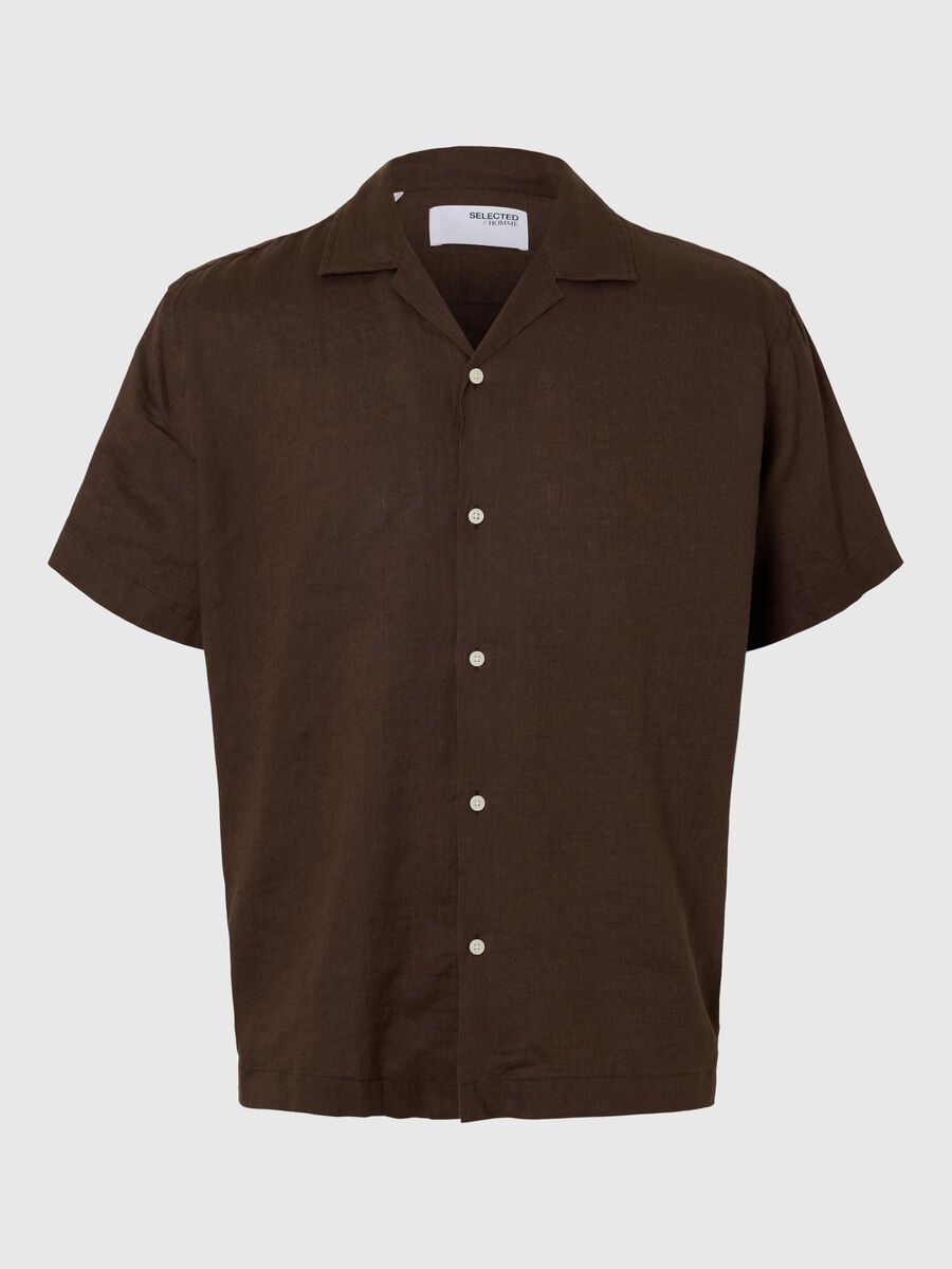 Selected 100% LINEN SHORT SLEEVED SHIRT, Chocolate Brown, highres - 16096908_ChocolateBrown_001.jpg