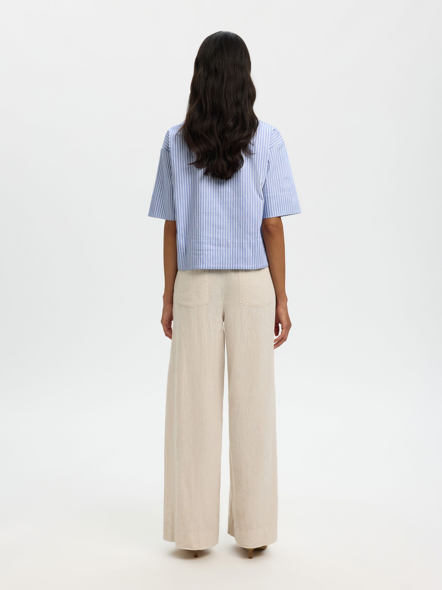 BOMULDSBLANDING BLUSE MED V-HALS, Dusty Blue, highres