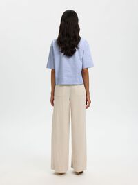 BOMULDSBLANDING BLUSE MED V-HALS, Dusty Blue, highres