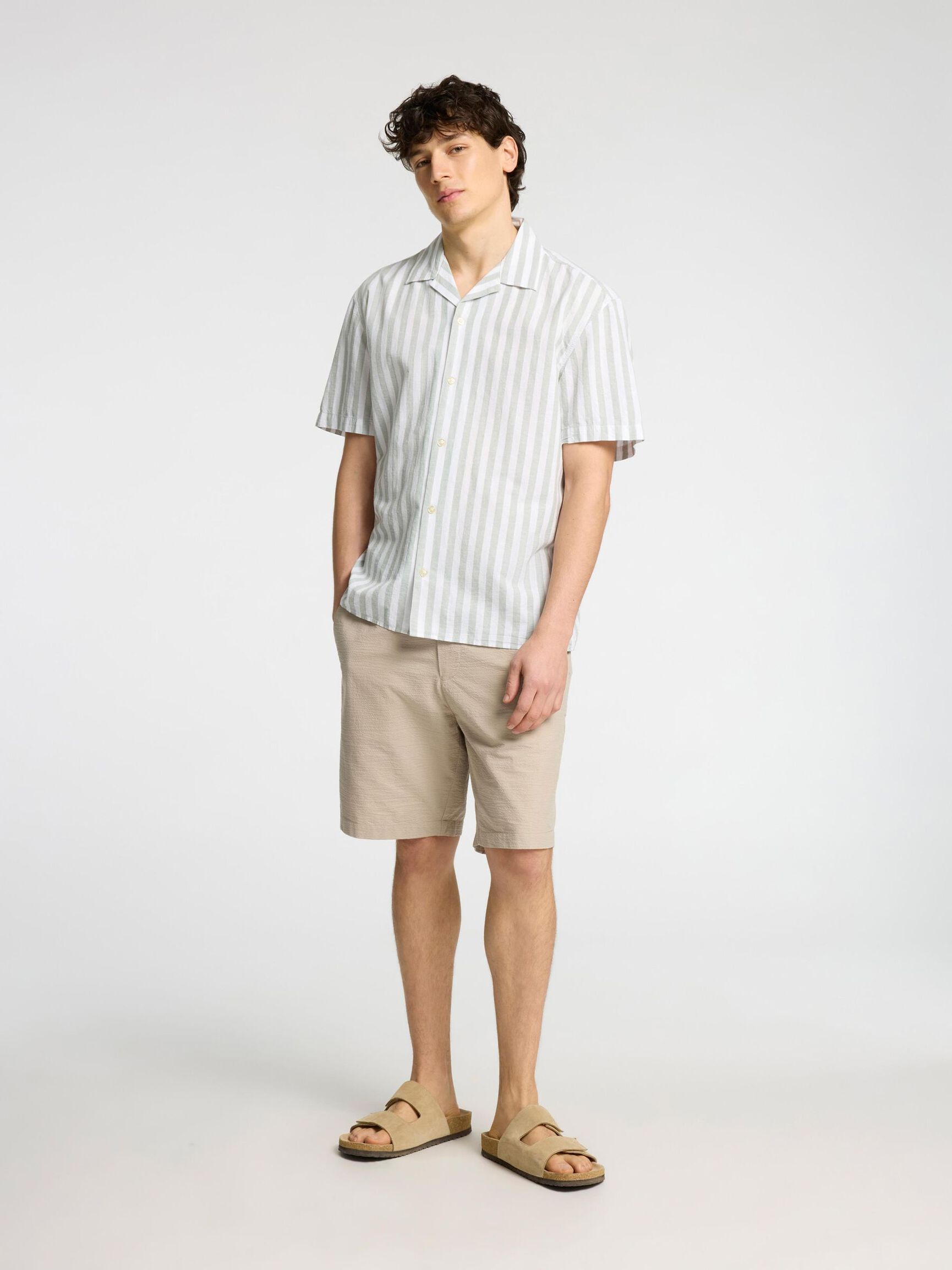 LINEN BLEND SHORT SLEEVED SHIRT, Iceberg Green, highres