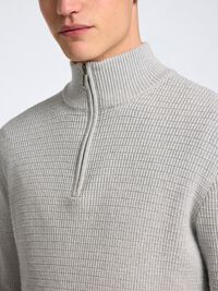 TEXTURIERTER HALF-ZIP PULLOVER, Light Grey Melange, highres