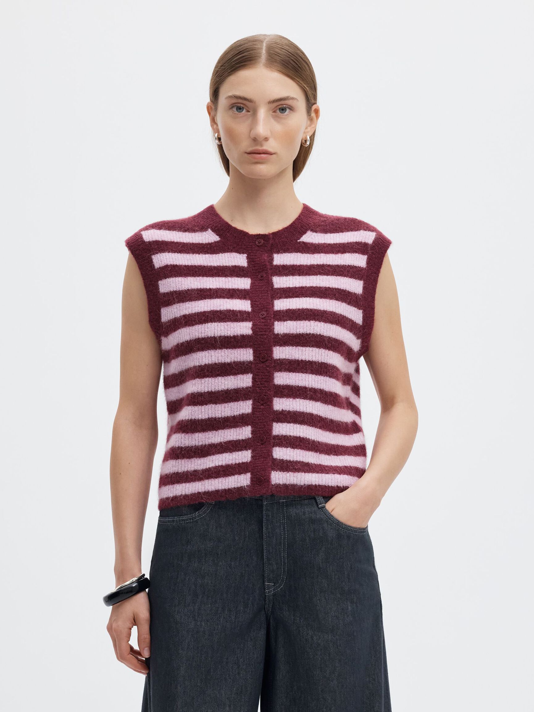 WOOL BLEND  KNITTED VEST, Tawny Port, highres