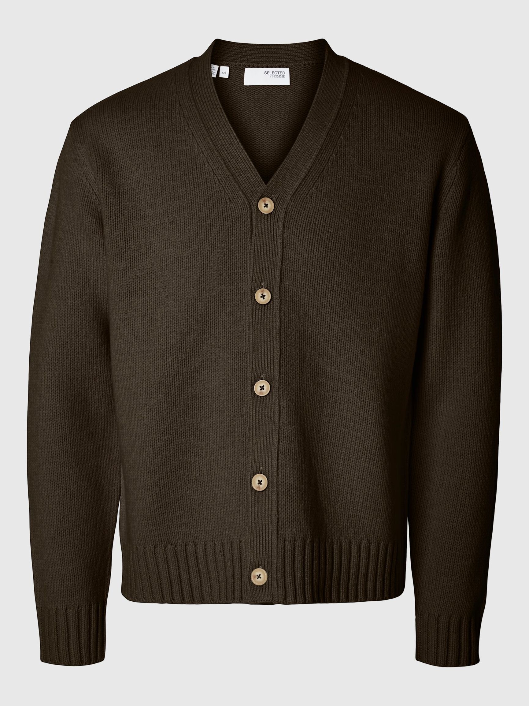 RELAXED FIT WOOL BLEND CARDIGAN, Demitasse, highres