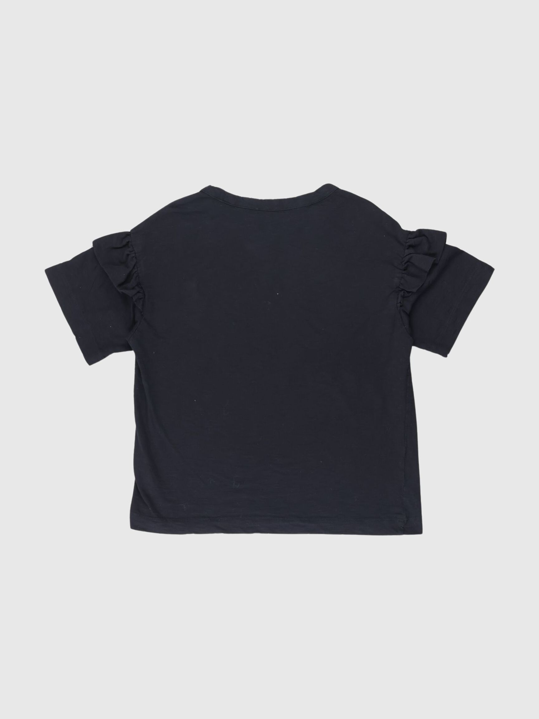 COTTON RUFFLE  T-SHIRT, Black, highres
