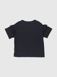 COTTON RUFFLE  T-SHIRT, Black, highres