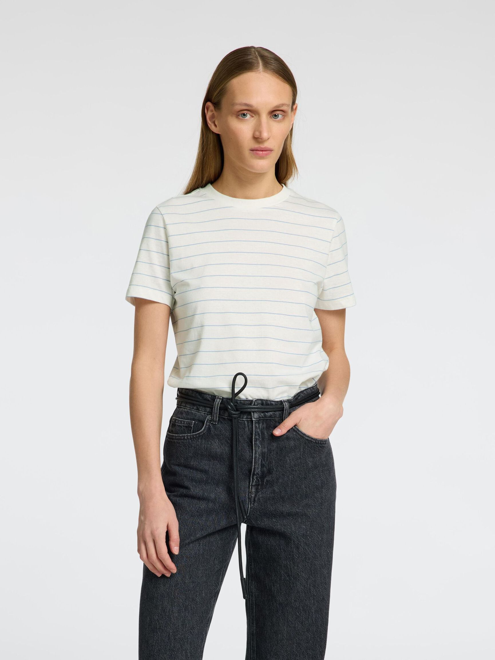 STRIPED COTTON T-SHIRT, Snow White, highres