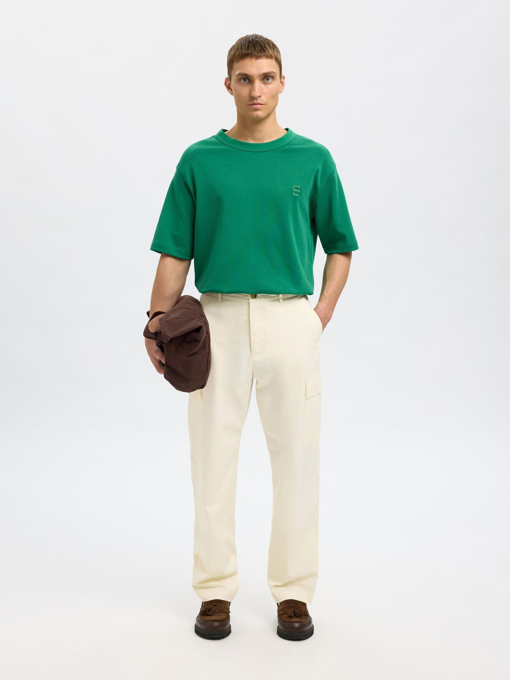 LOOSE FIT CARGO TROUSERS, Egret, highres