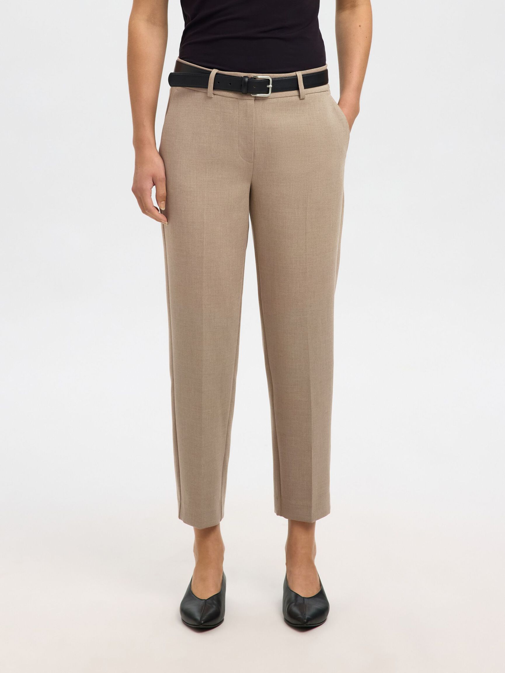 VISCOSE BLEND CROPPED TROUSERS, Camel, highres