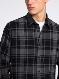 LONG SLEEVED FLANNEL SHIRT, Black, highres