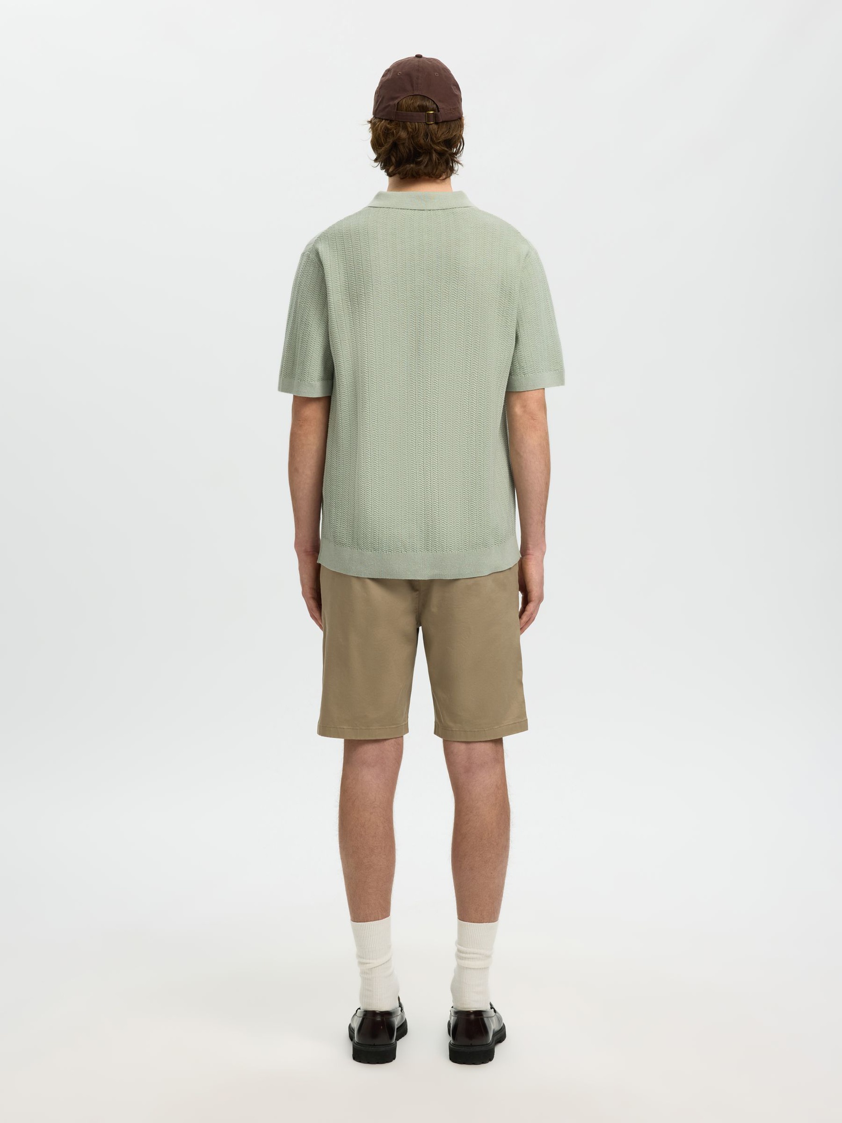 LINEN BLEND POLO SHIRT, Aqua Gray, highres