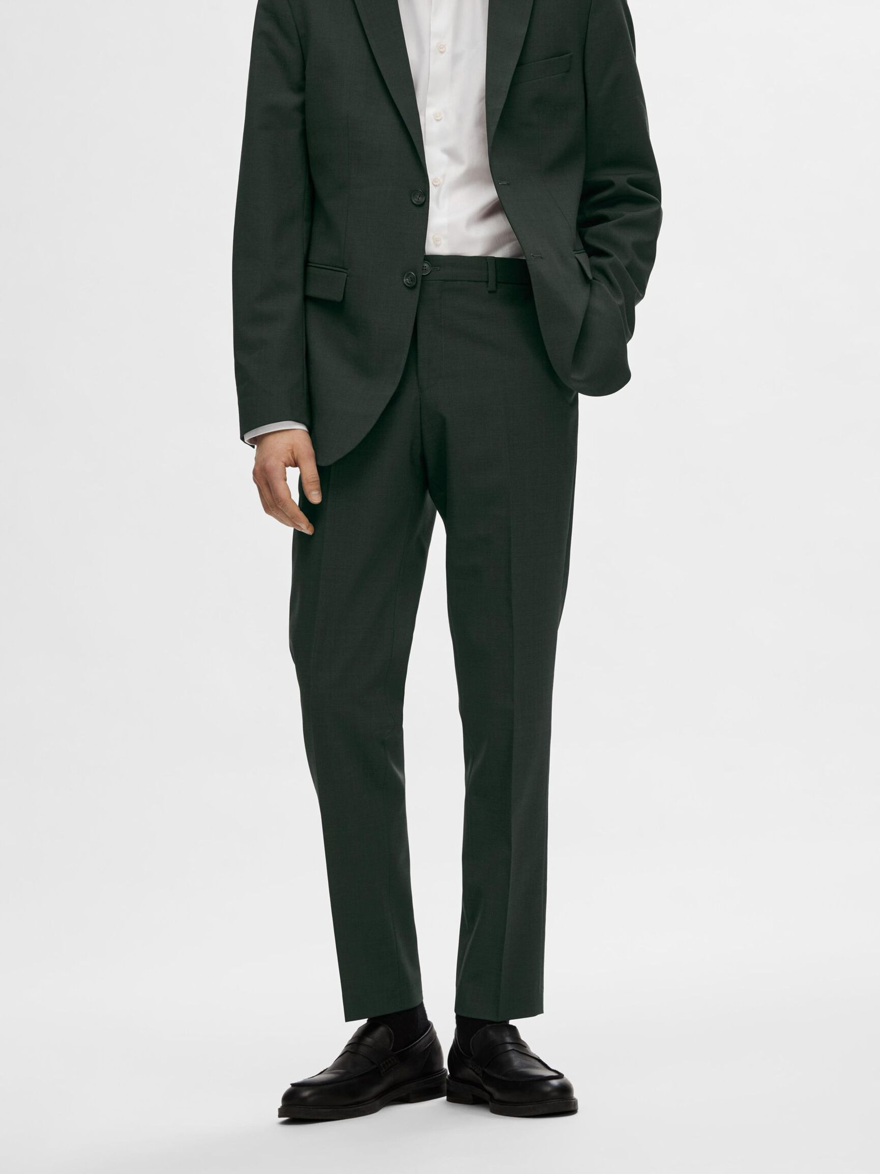 SLIM FIT WOOL BLEND SUIT TROUSERS, Dark Green, highres