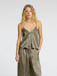 V-NECK SPAGHETTI STRAP TOP, Vetiver, highres
