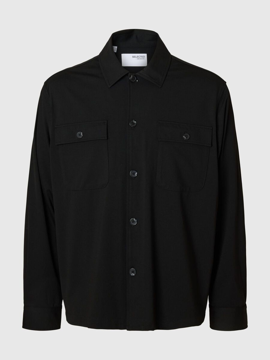 Selected LONG SLEEVED OVERSHIRT, Black, highres - 16099821_Black_001.jpg