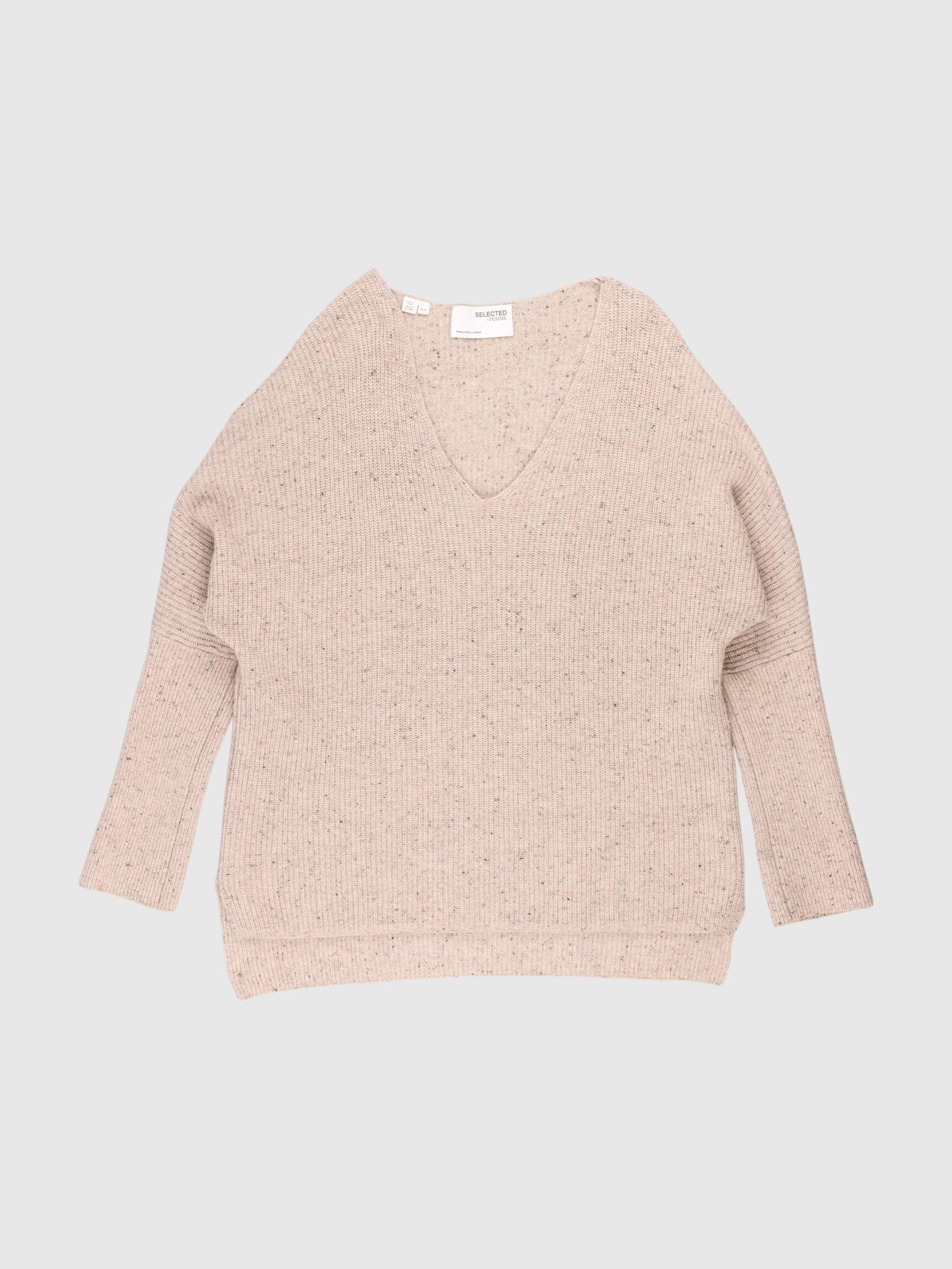 V-NECK KNITTED PULLOVER, Sandshell, highres