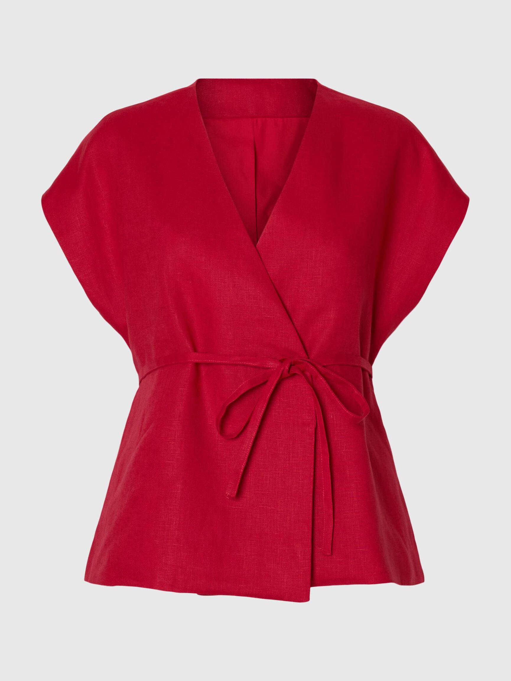100% LINEN VEST TOP, Savvy Red, highres