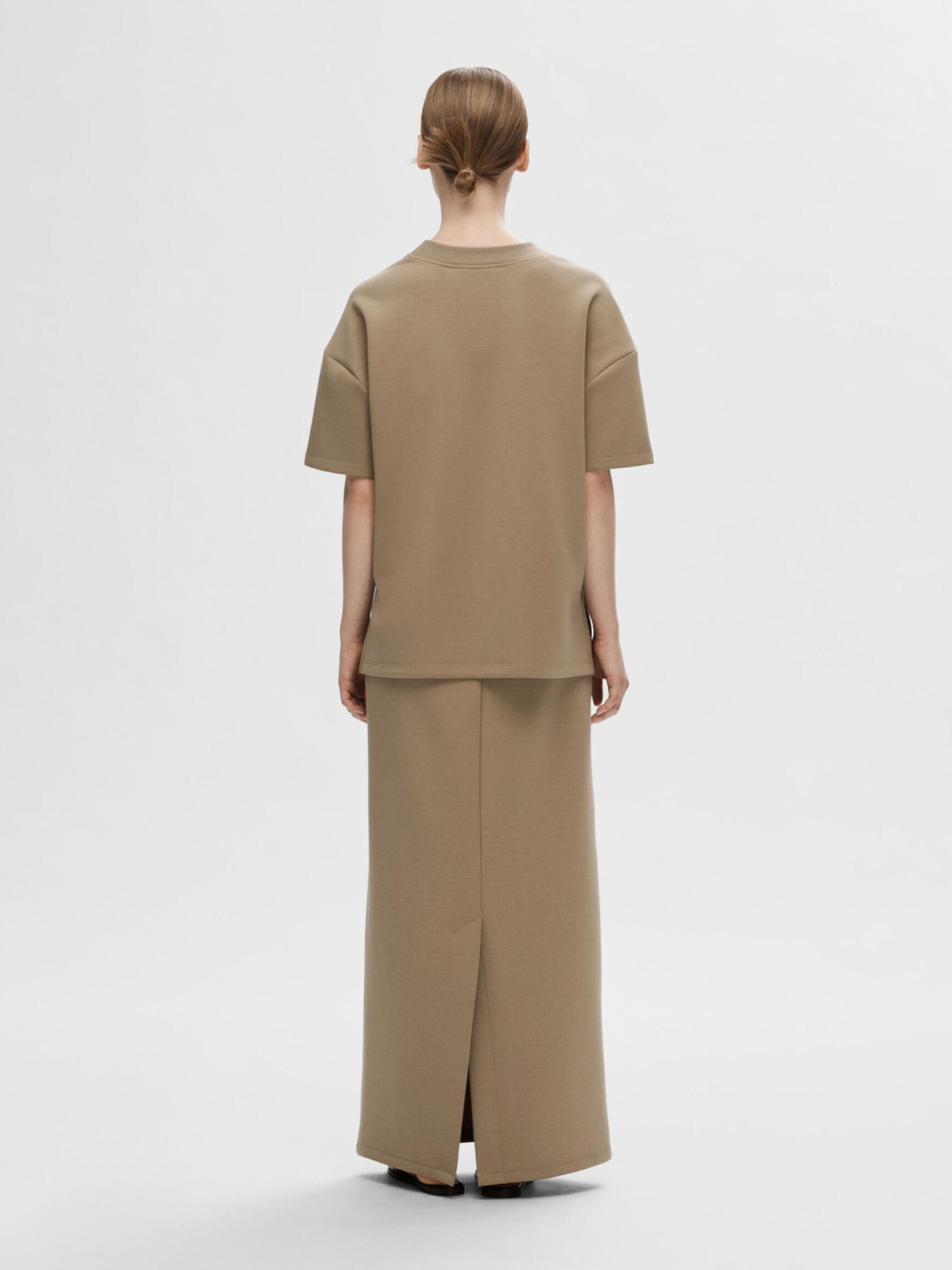 HIGH-WAISTED MAXI SKIRT, Greige, highres