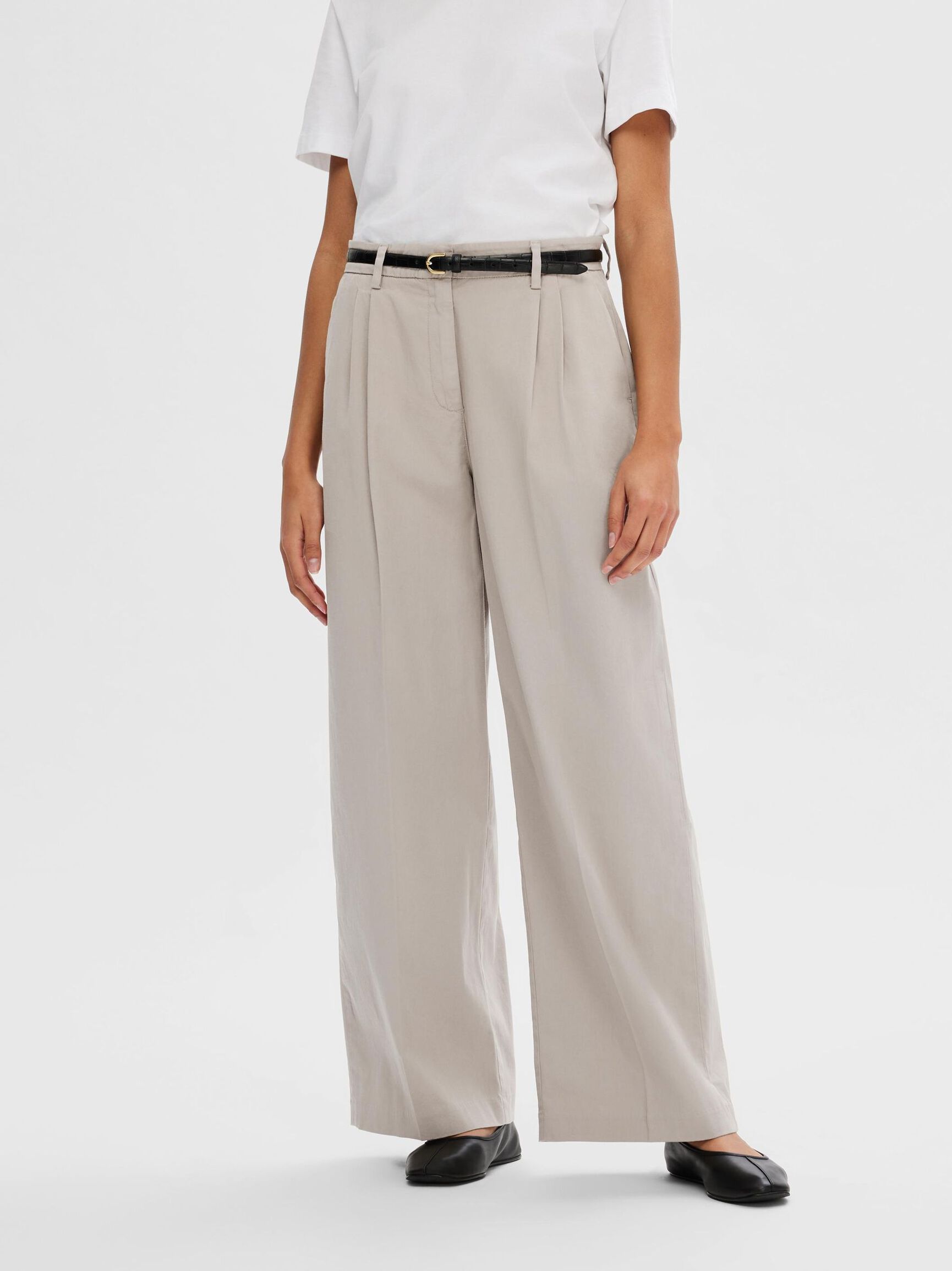 PANTALONI GAMBA AMPIA, Greige, highres