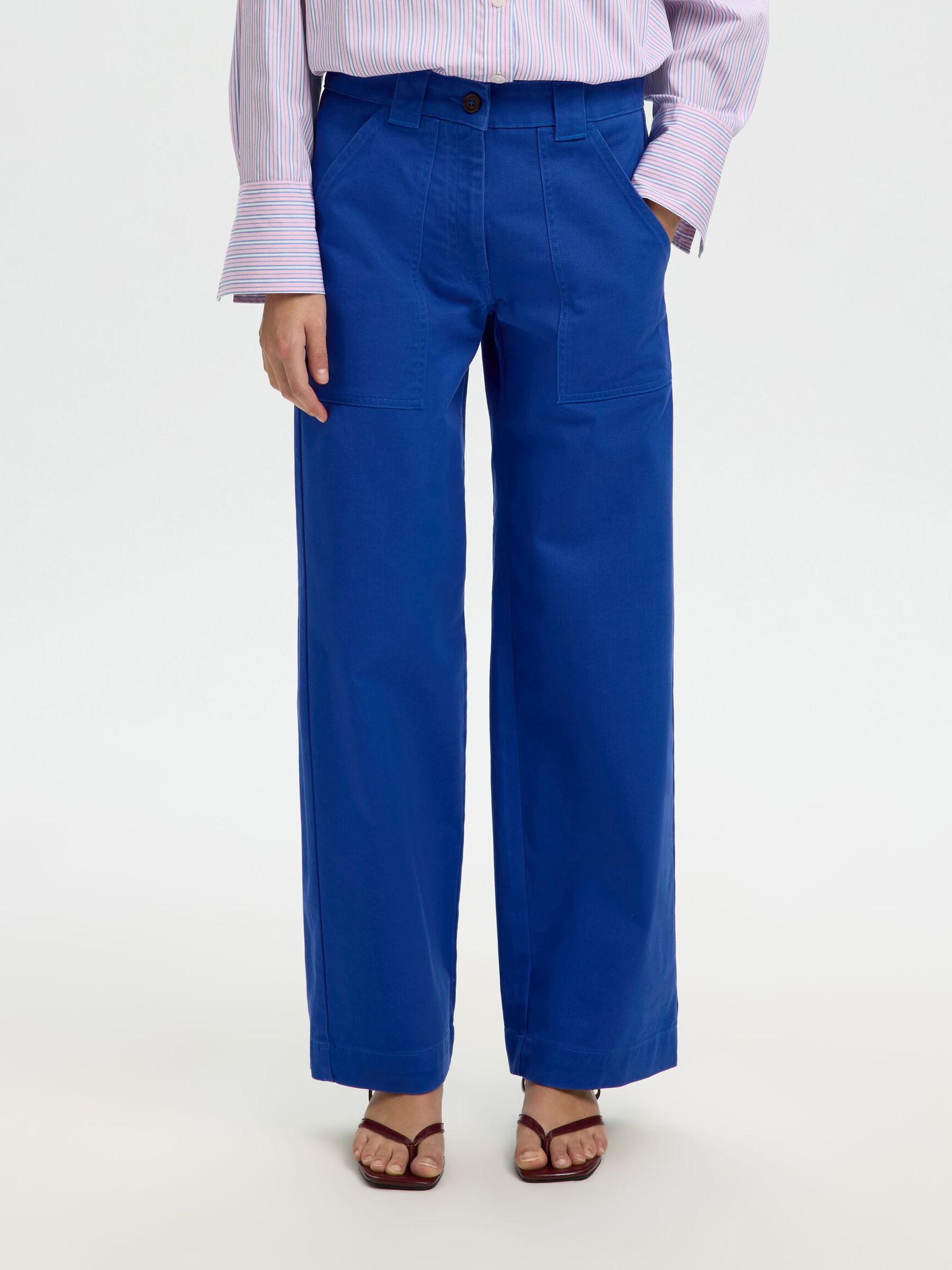 MID WAIST WIDE-LEG TROUSERS, Mazarine Blue, highres