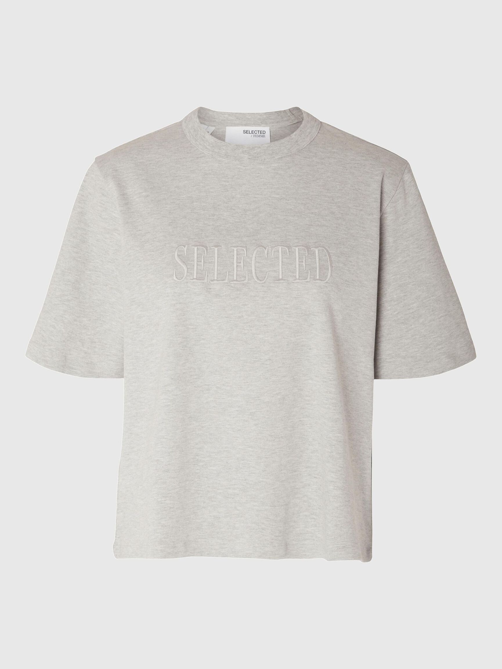 EMBROIDERED T-SHIRT, Light Grey Melange, highres