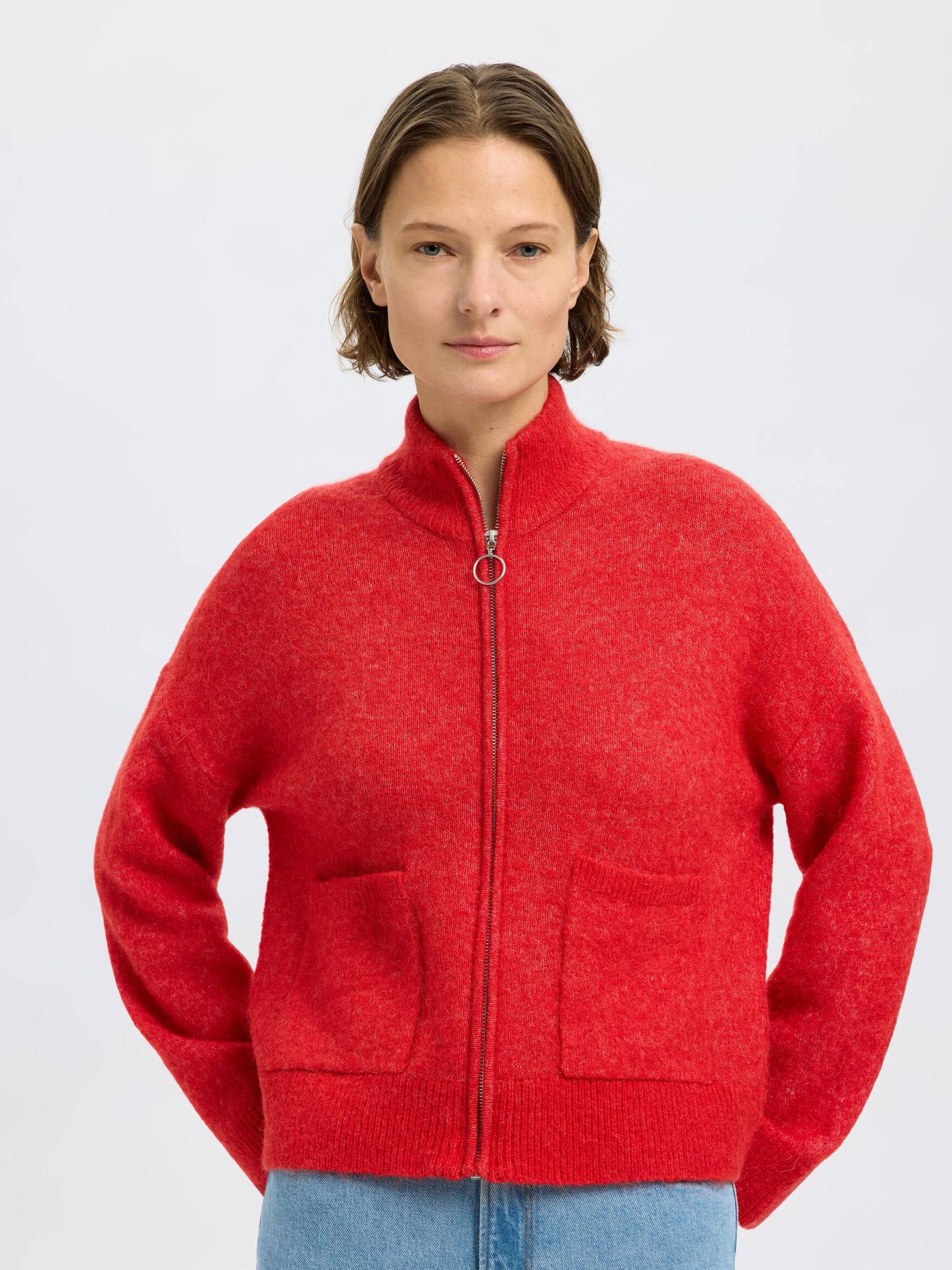 WOOL BLEND CARDIGAN, Flame Scarlet, highres