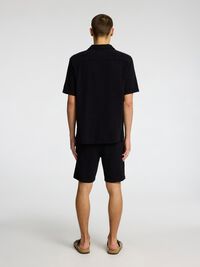 TEJIDO DE ALGODÓN CAMISA DE MANGA CORTA, Black, highres