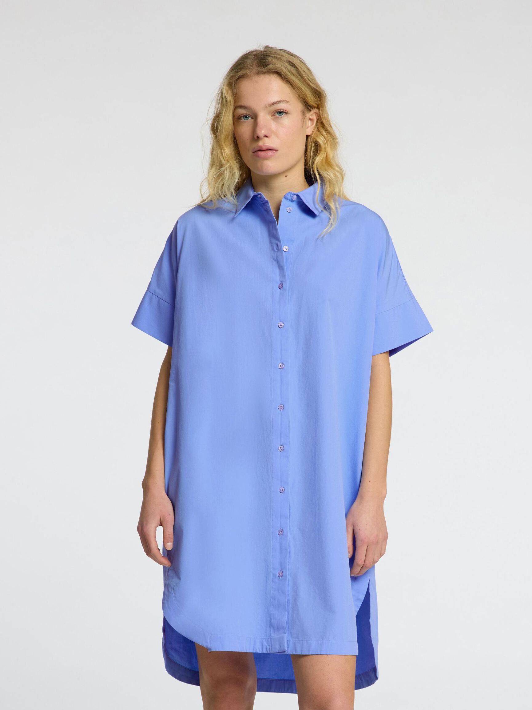 COTTON SHIRT DRESS, Cornflower Blue, highres