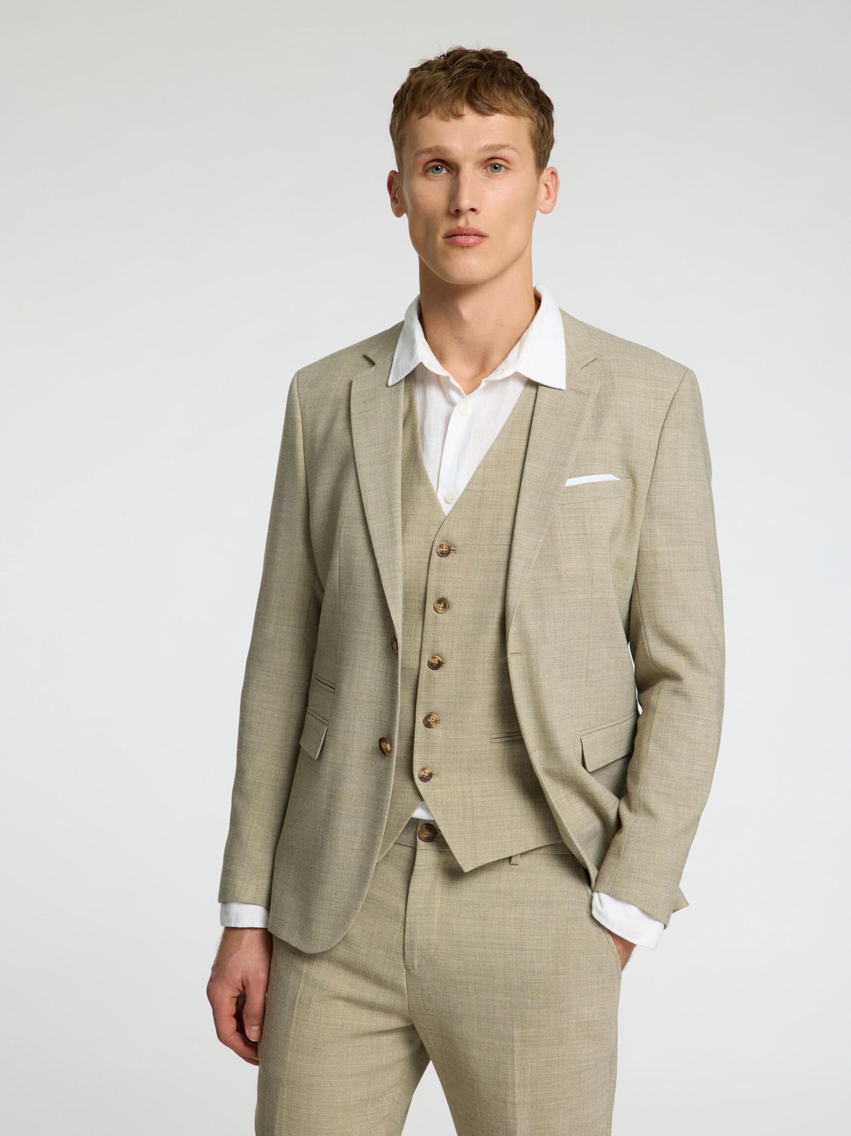SLIM FIT  WAISTCOAT, Sand, highres