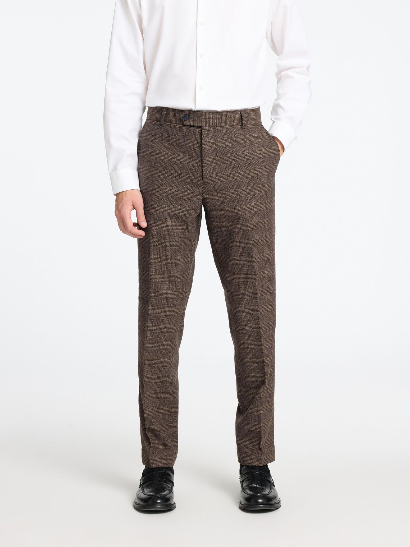 CHECKED WOOL BLEND SUIT TROUSERS, Brownie, highres