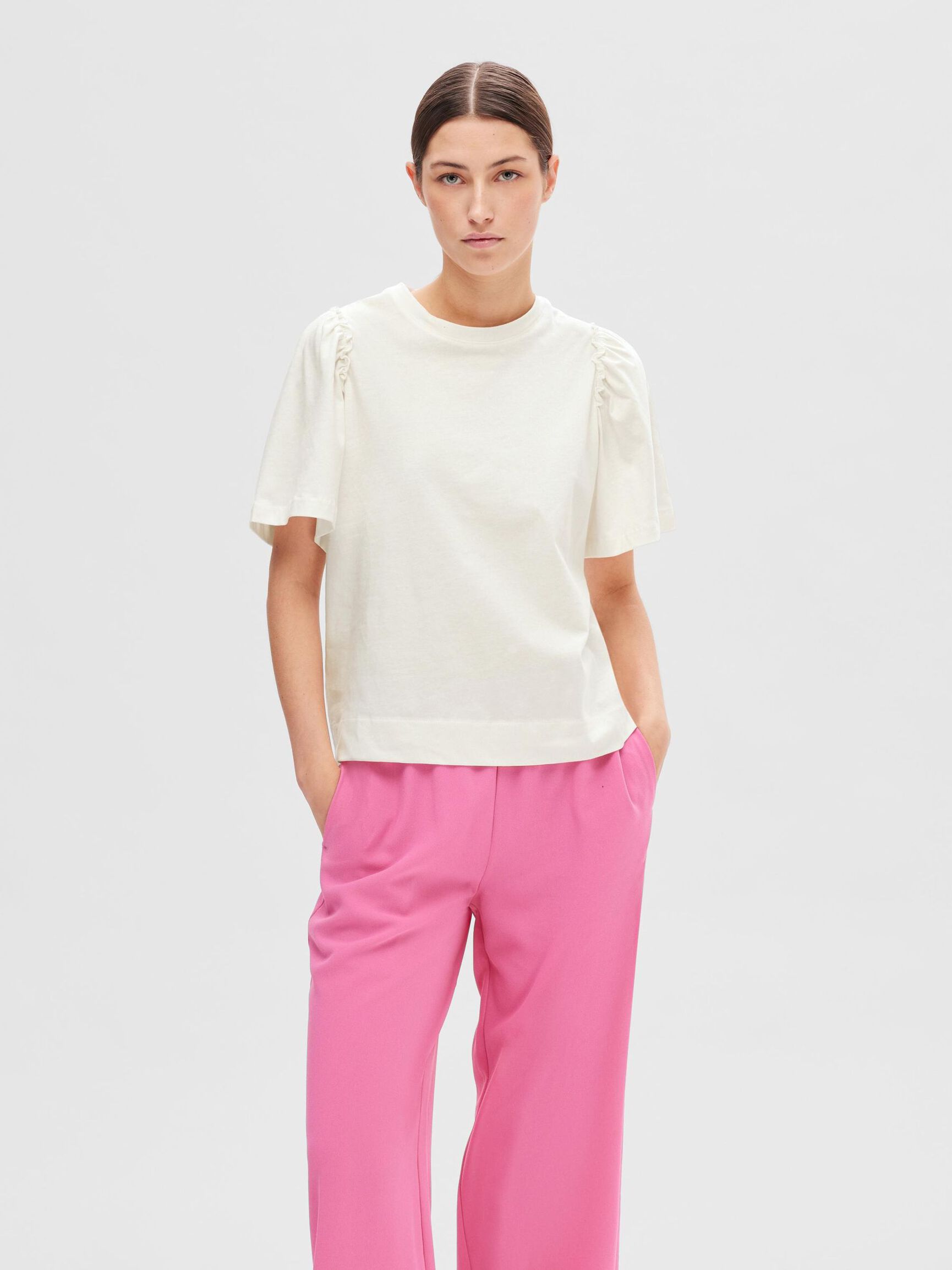 RUFFLED COTTON T-SHIRT, Snow White, highres