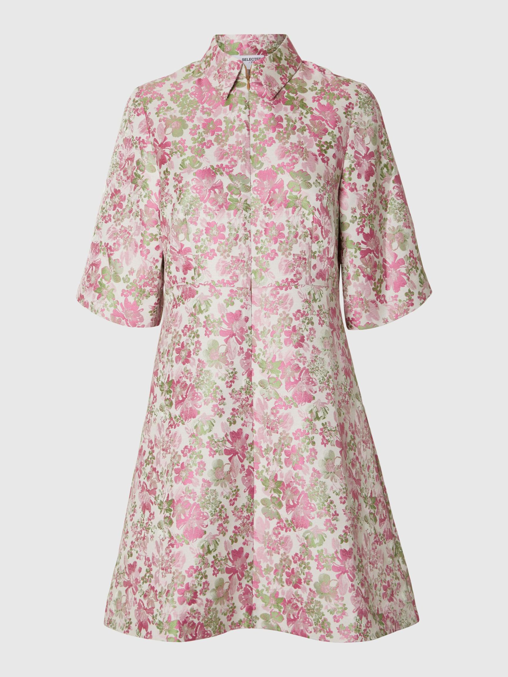 FLORAL JACQUARD MINI DRESS, Snow White, highres