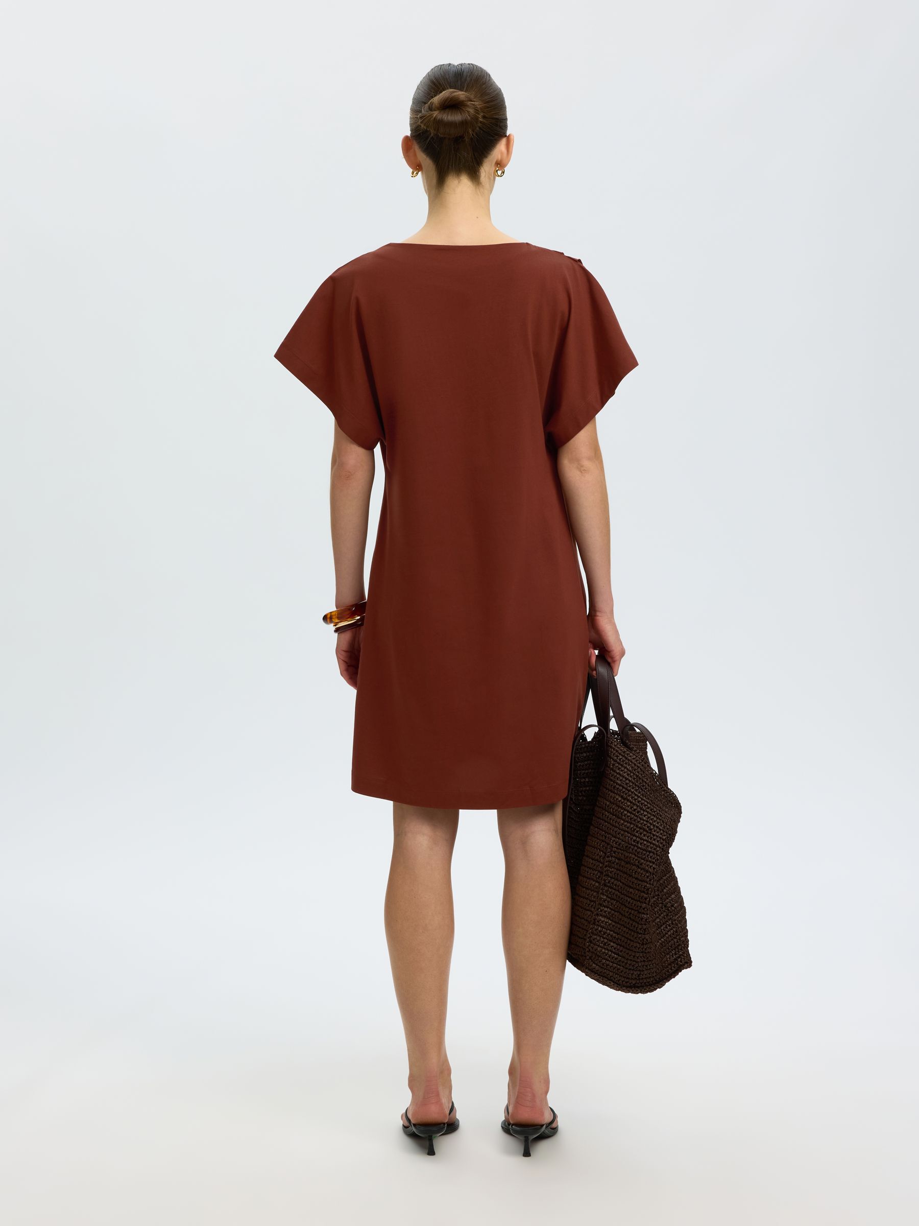 COTTON SHORT SLEEVED MINI DRESS, Cherry Mahogany, highres