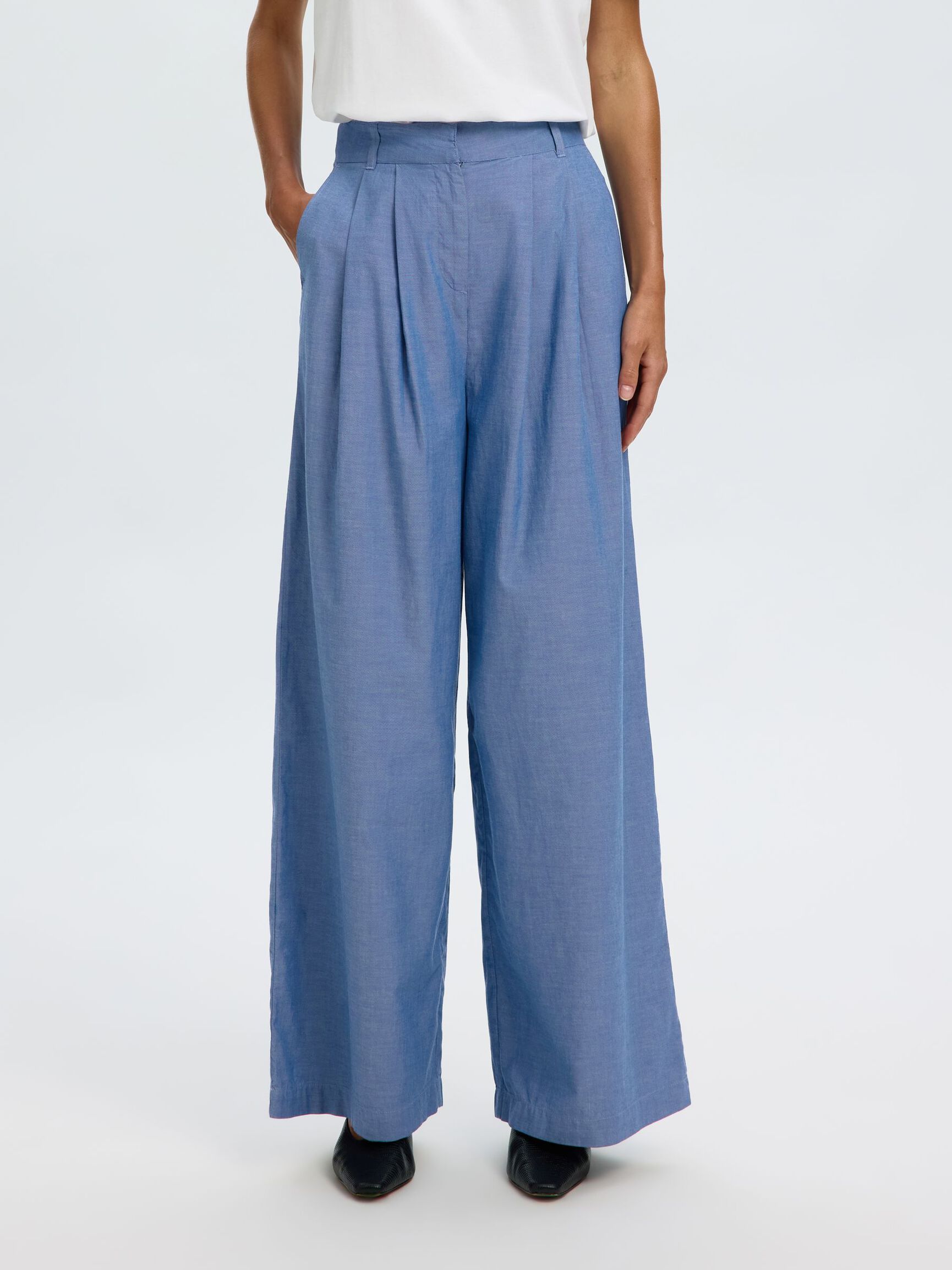 PLEATED WIDE-LEG TROUSERS, Dark Blue, highres