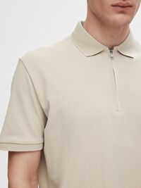 ZIPPER POLO SHIRT, Oatmeal, highres