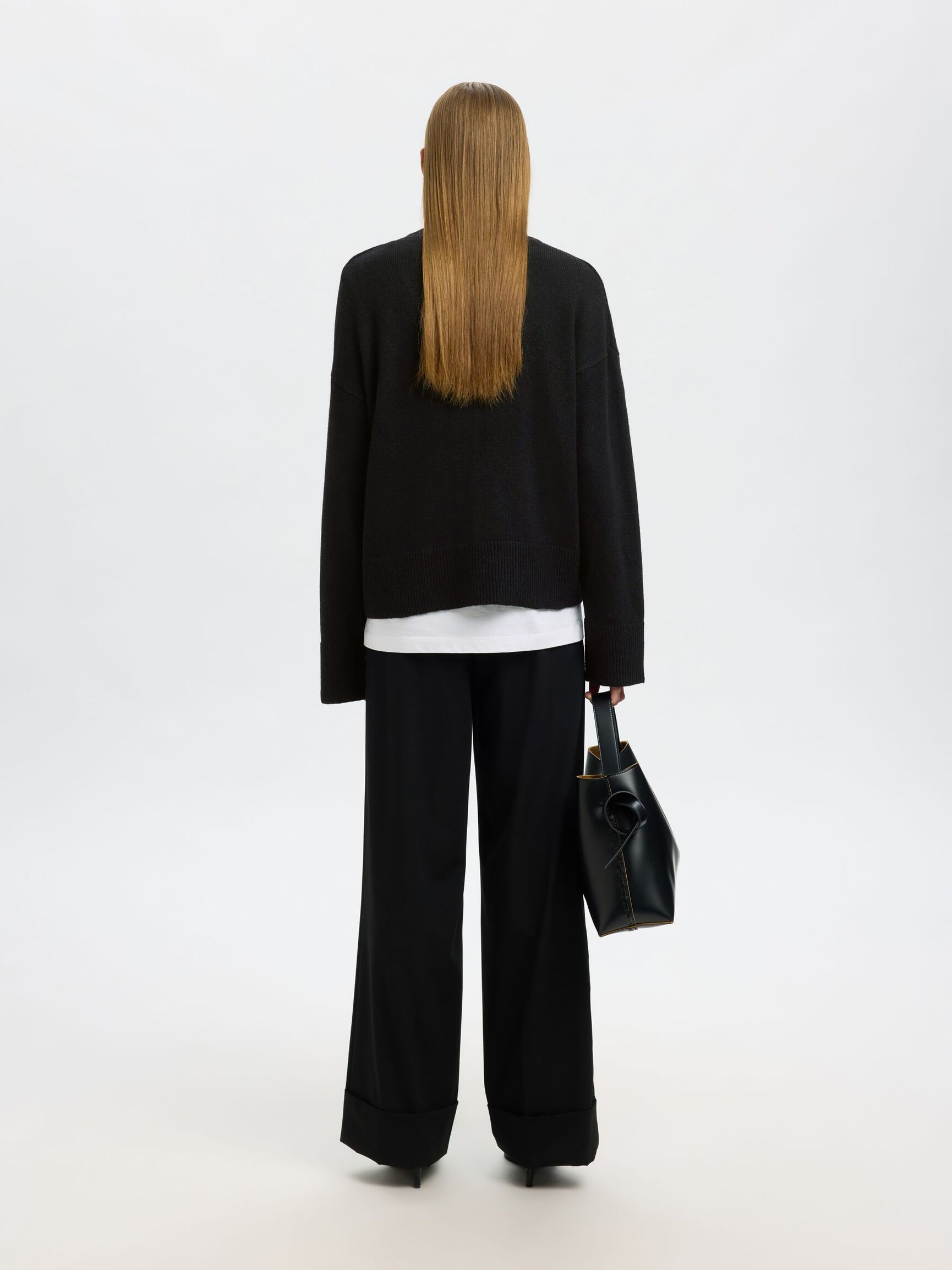 WOOL BLEND KNITTED CARDIGAN, Black, highres