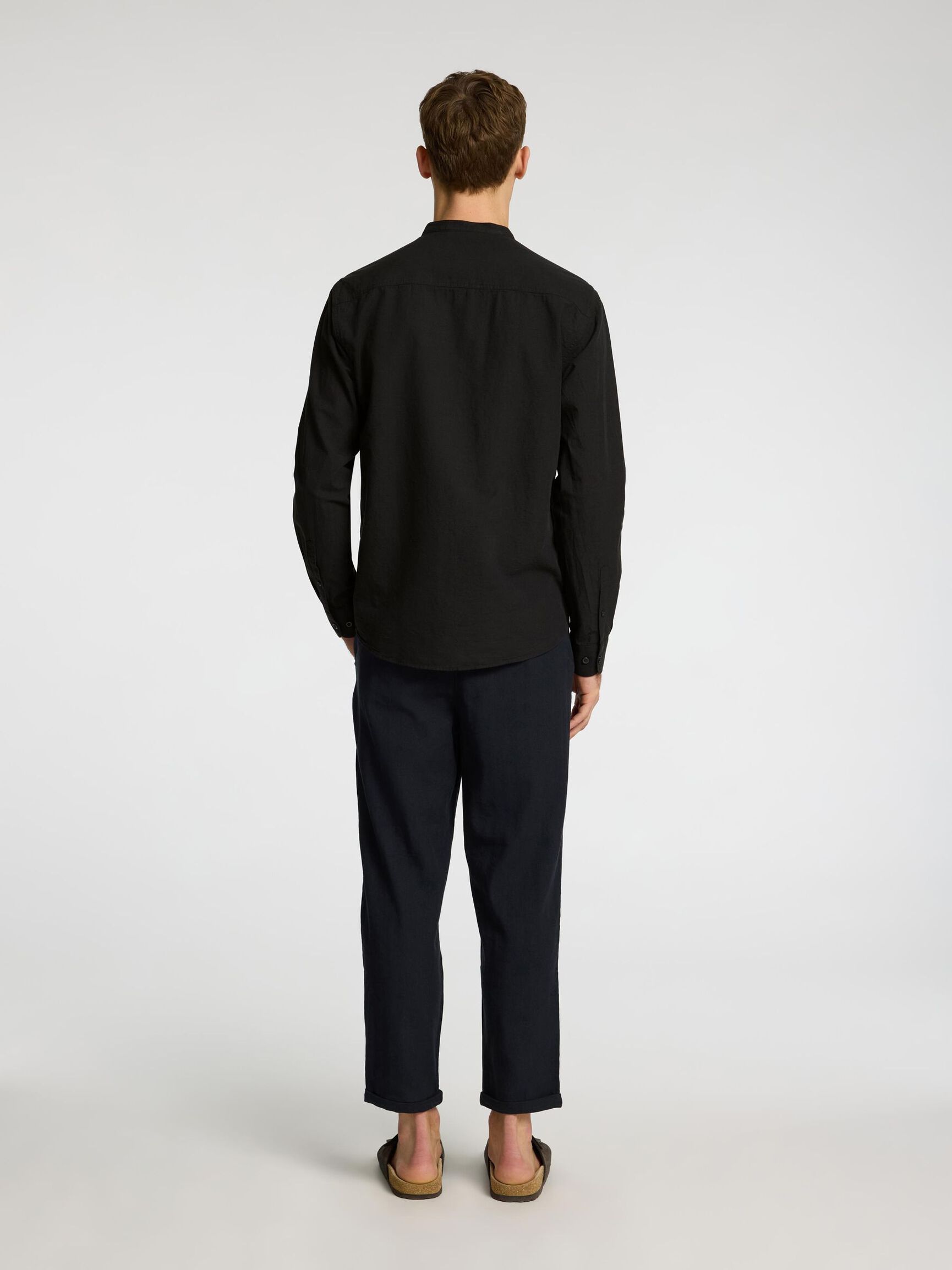 PRENDA DE MANGAS LARGAS EN MEZCLA DE LINO CAMISA, Black, highres