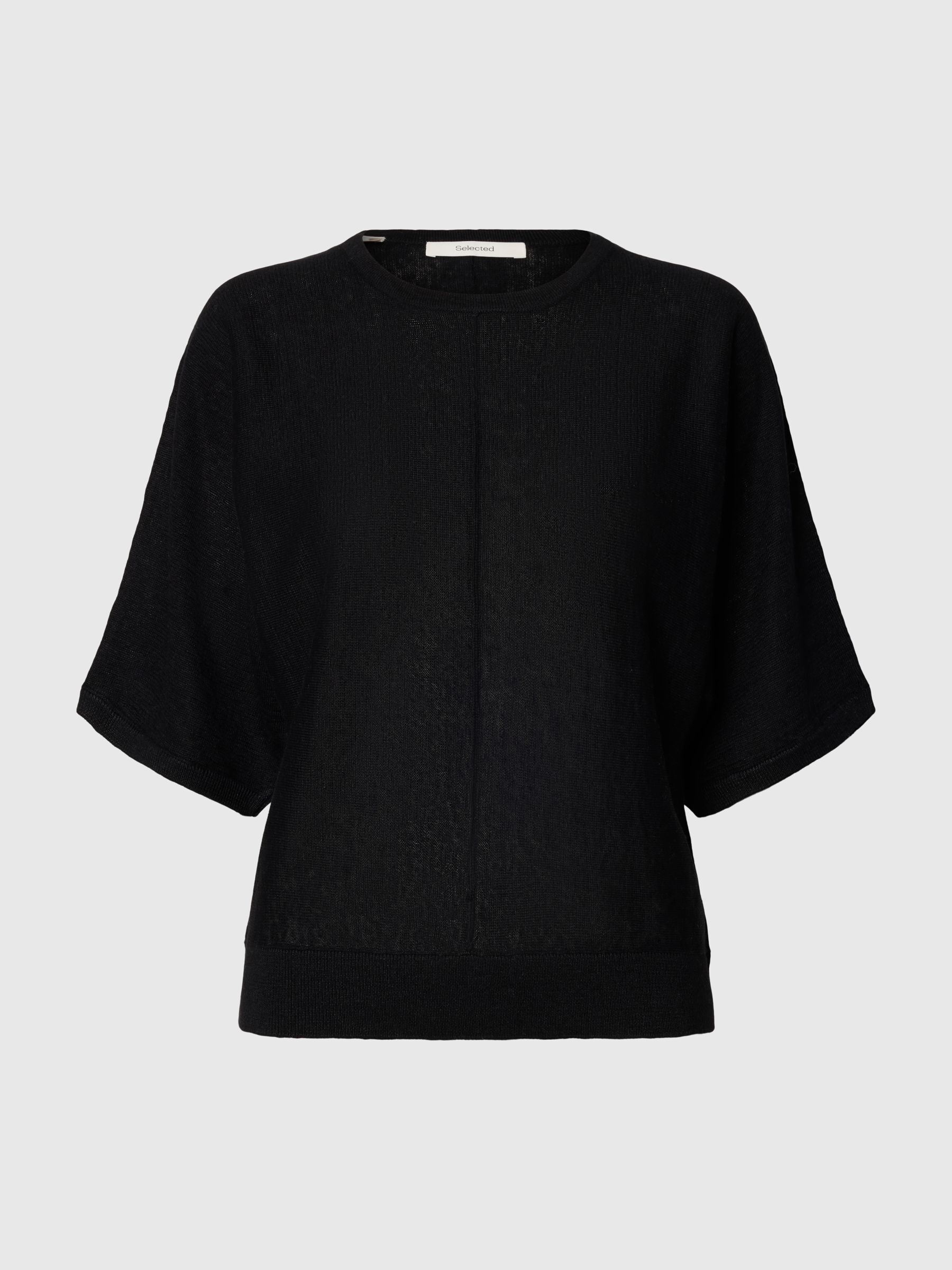 100% LINEN KNITTED TOP, Black, highres