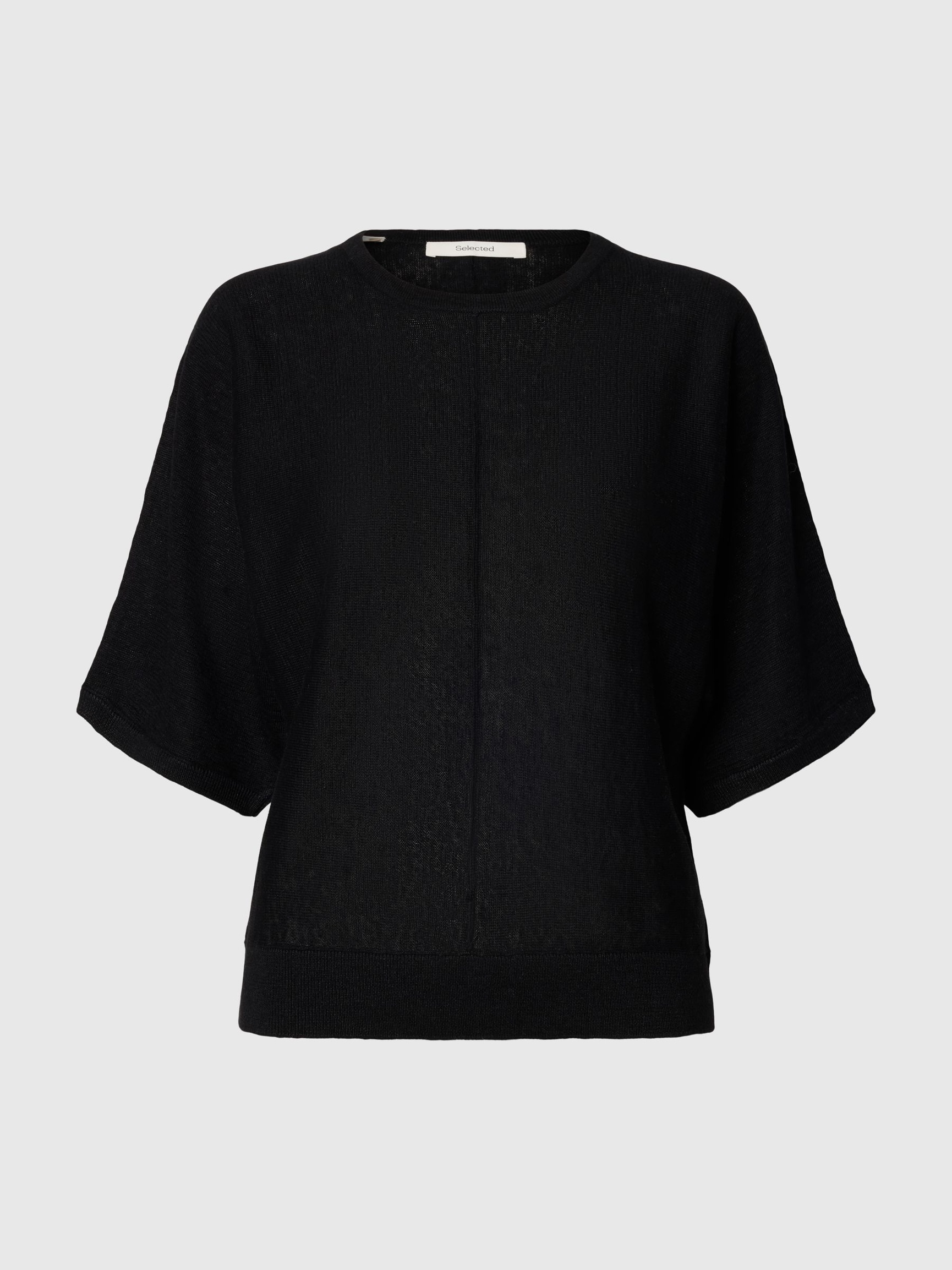 100% LINEN KNITTED TOP, Black, highres
