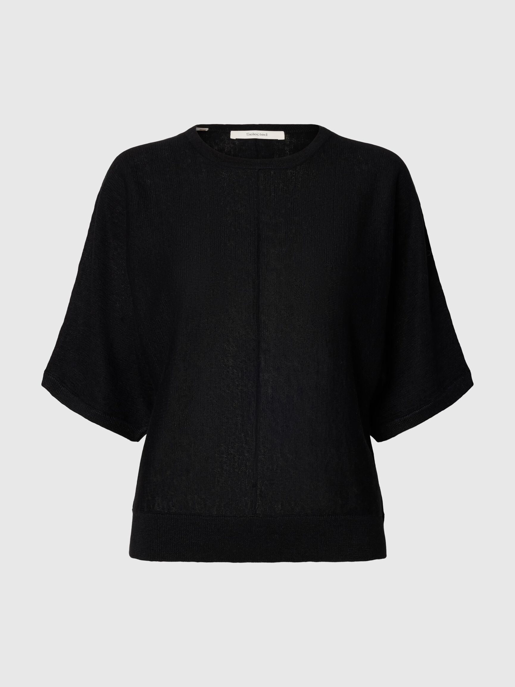 100% LINEN KNITTED TOP, Black, highres