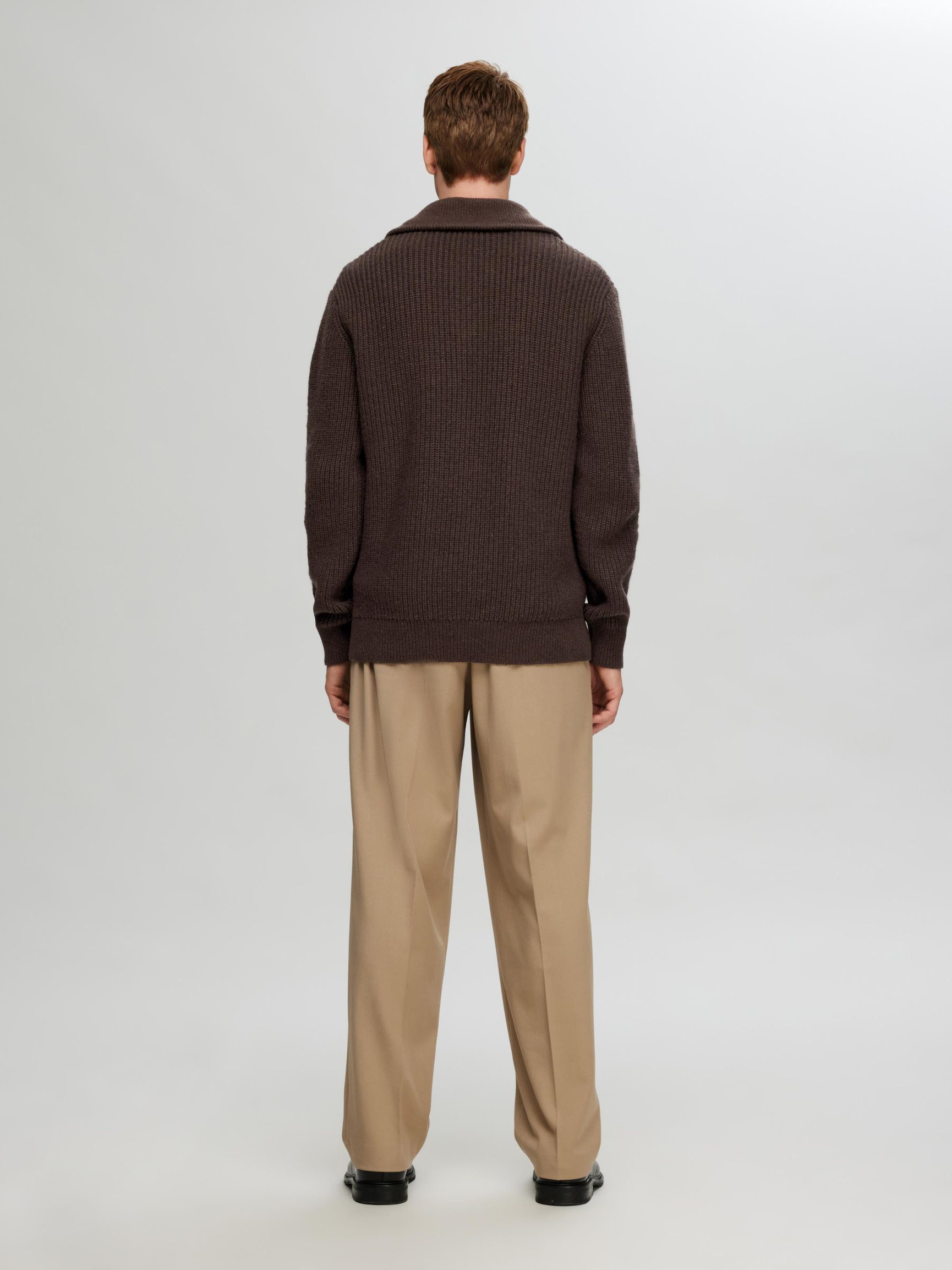 KNITTED WOOL BLEND HALF-ZIP JUMPER, Chocolate Torte, highres