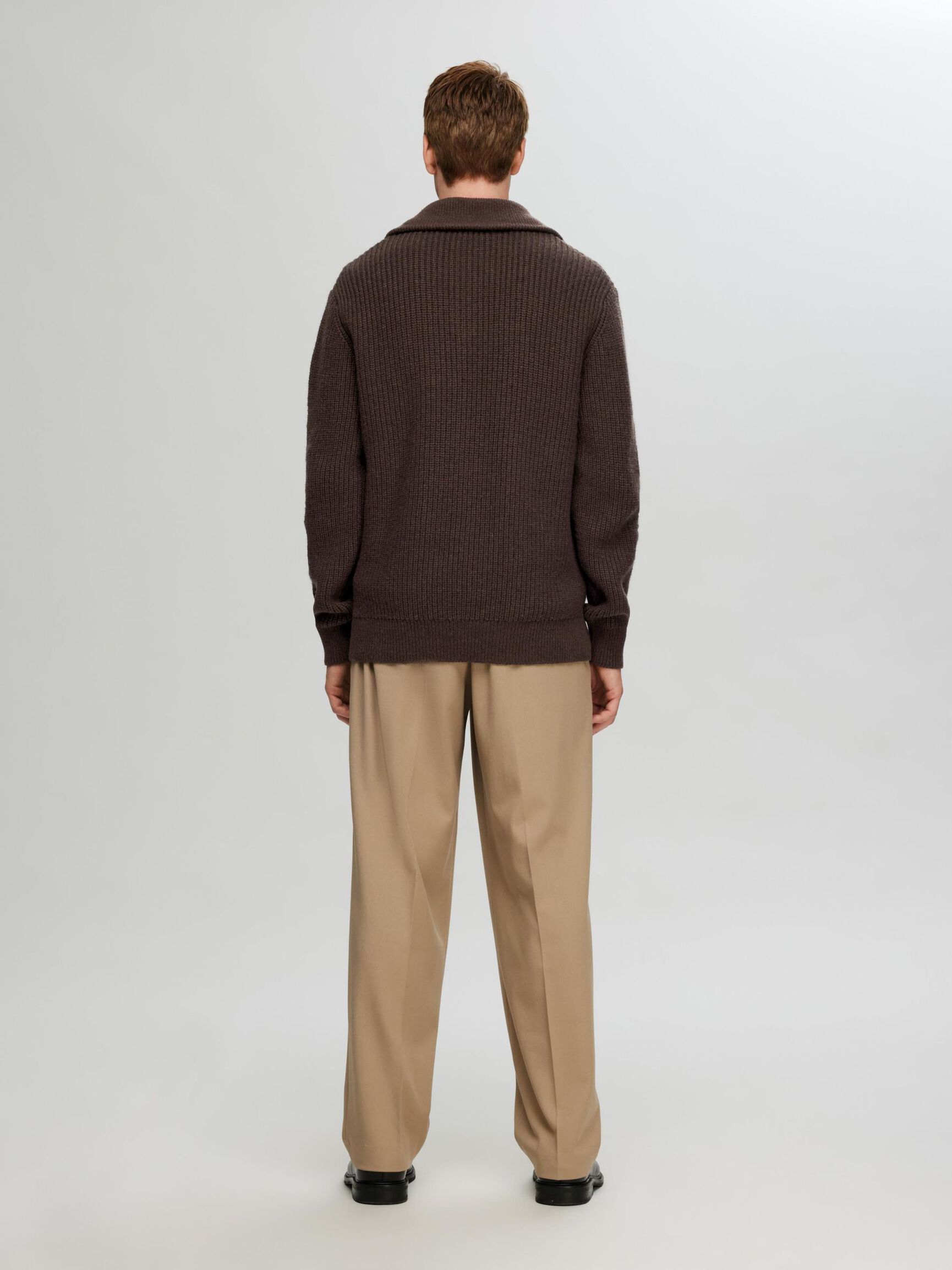 WOLLGEMISCH STRICK HALF-ZIP PULLOVER, Chocolate Torte, highres