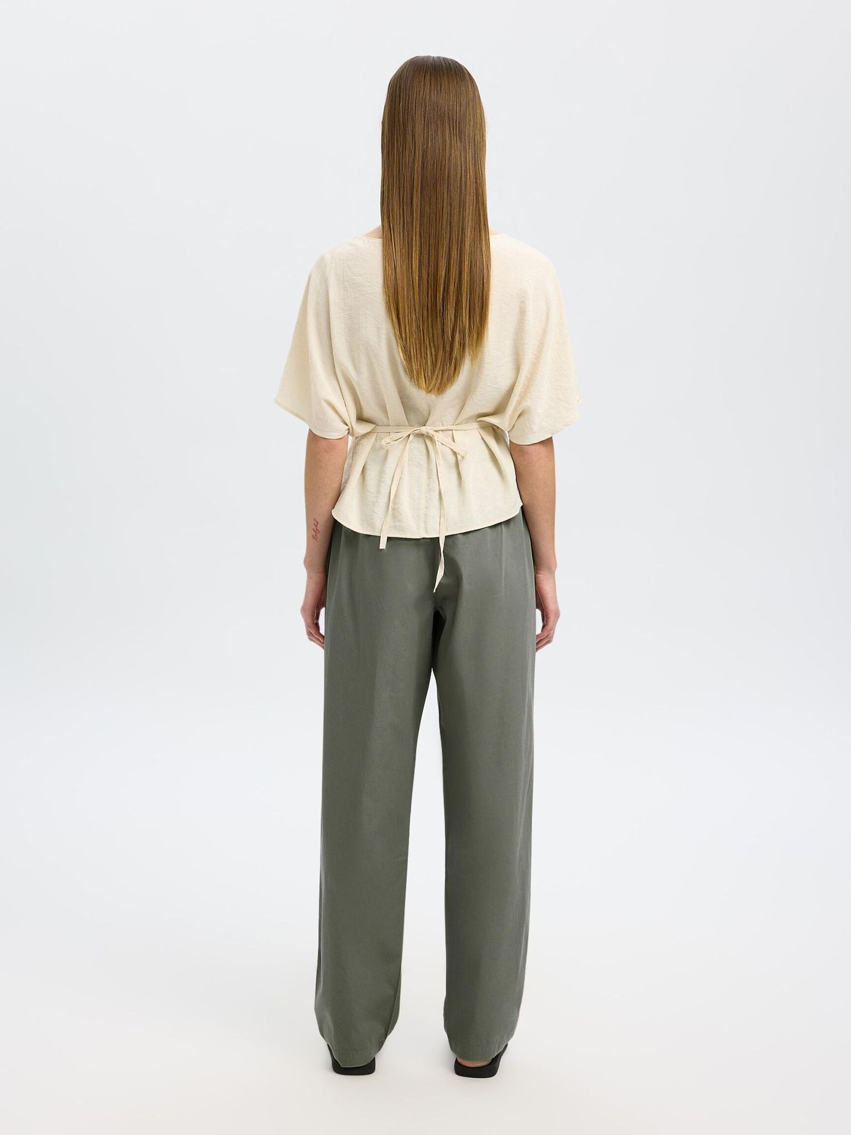 COTTON HIGH WAISTED TROUSERS, Vetiver, highres