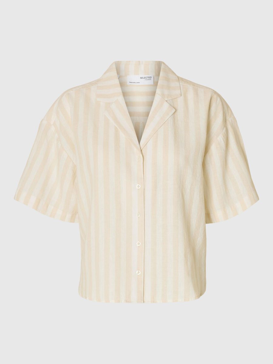 Selected SHORT SLEEVED LINEN-BLEND SHIRT, Sandshell, highres - 16097923_Sandshell_1187489_001.jpg