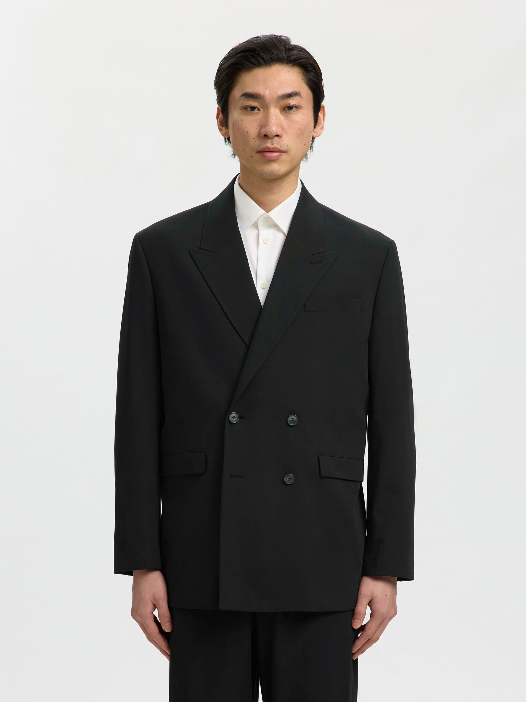RELAXED FIT DOUBLE-BREASTED BLAZER, Black, highres
