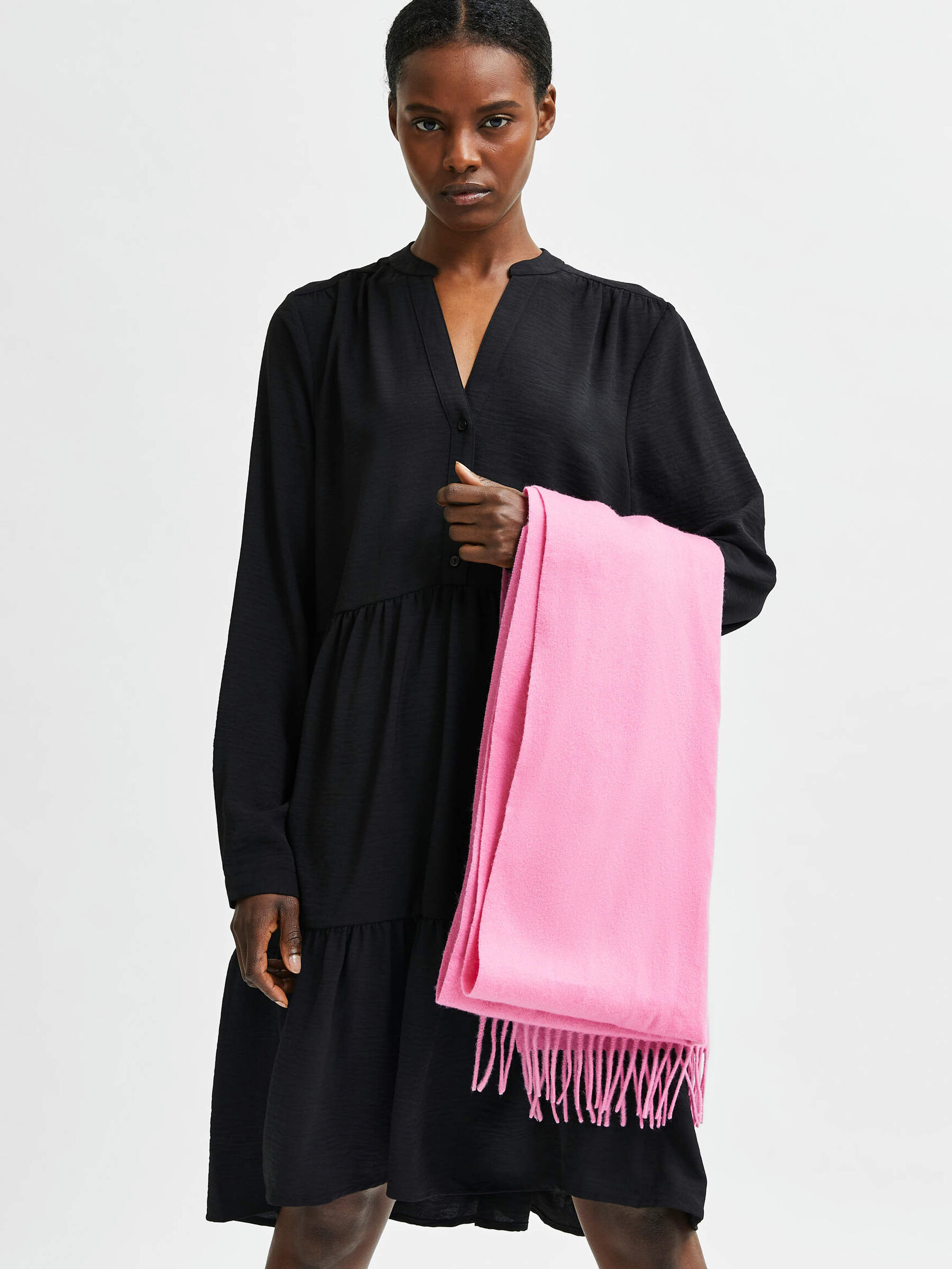 TIERED MINI DRESS, Black, highres