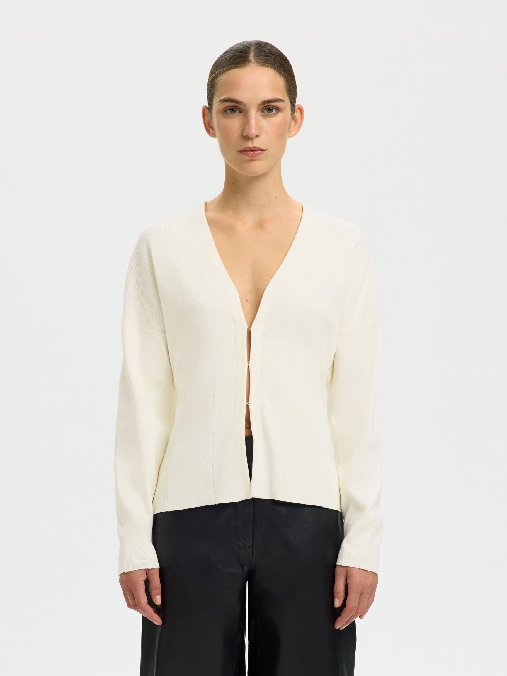 COTTON CARDIGAN, Egret, highres