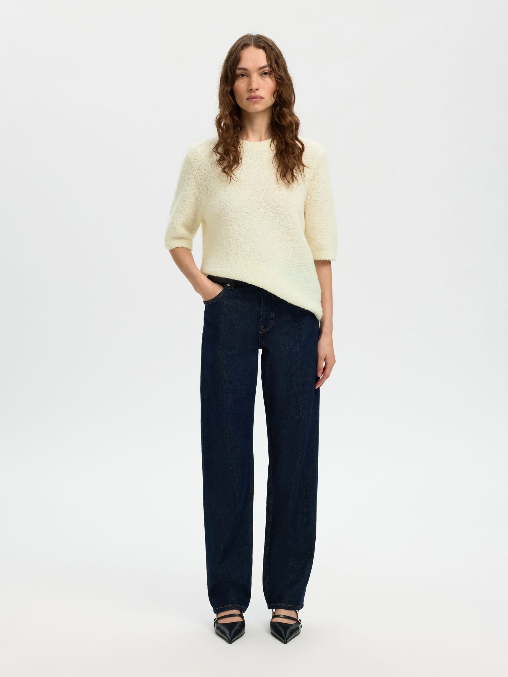 WOOL BLEND KNITTED TOP, Snow White, highres