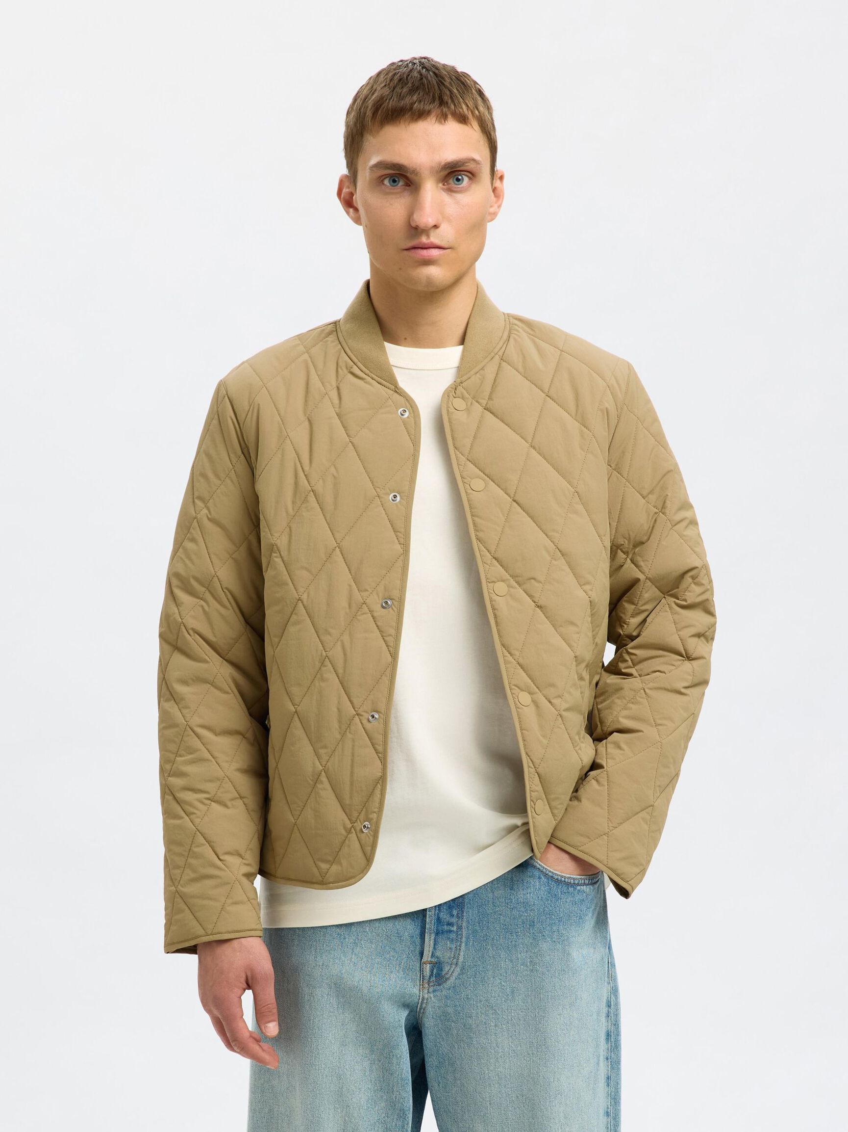 QUILTED PADDED JACKET, Greige, highres
