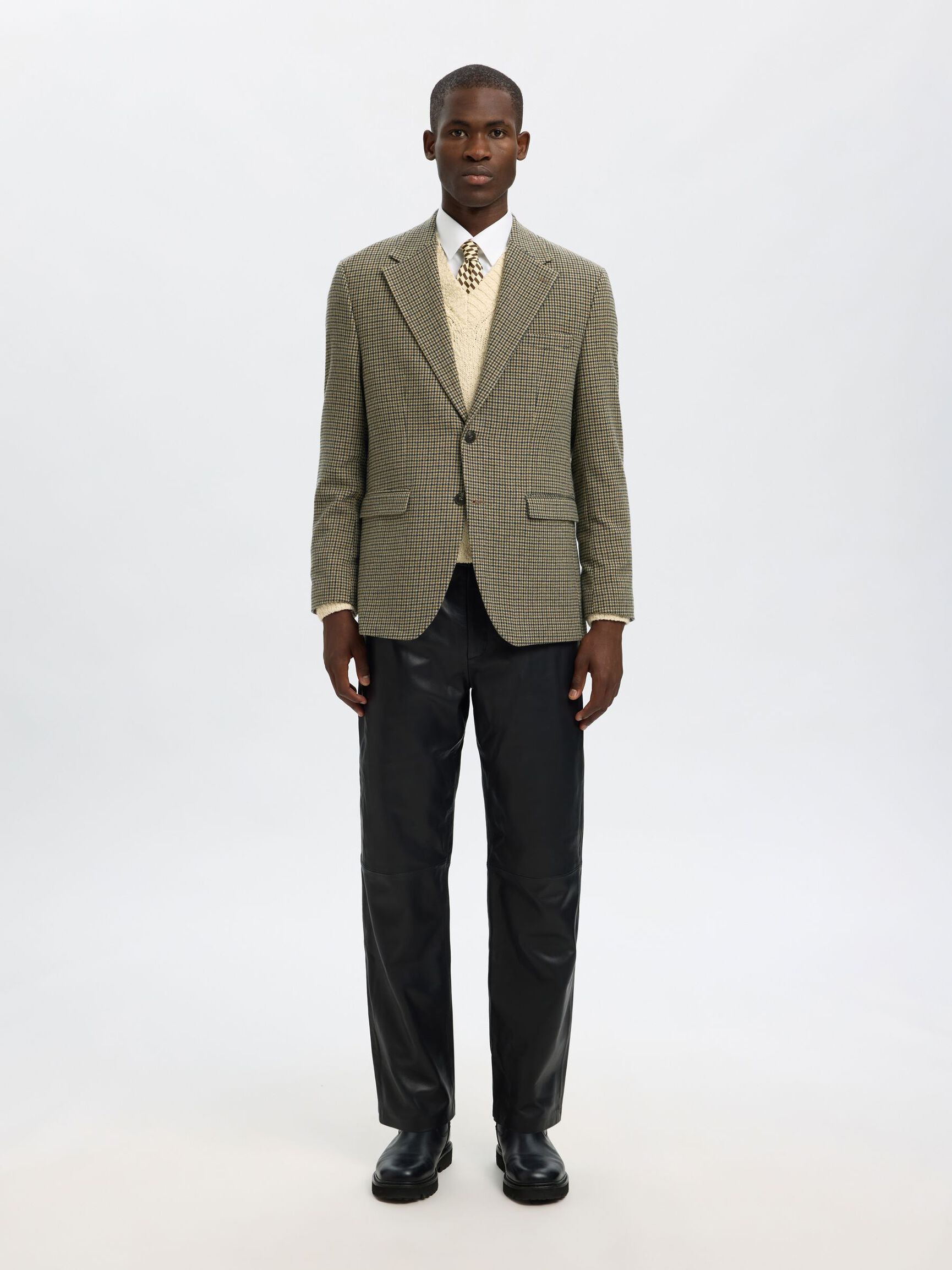 CHECKED SINGLE-BREASTED BLAZER, Oatmeal, highres